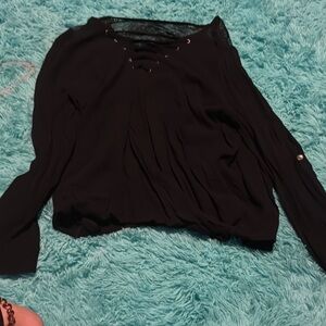 Rock & Republic Black Tie Front Relaxed Blouse